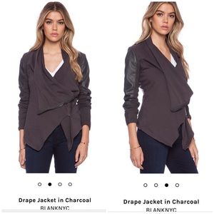 BlankNYC Drape Faux Leather Jacket with zipper. Asymmetrical charcoal grey Small